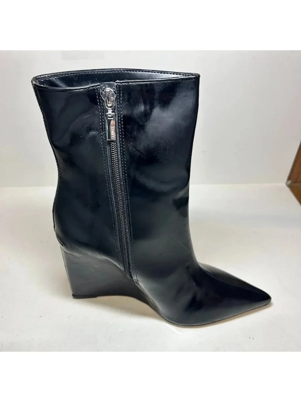 Schutz Womens Asya Heel Pointed Toe Wedge Booties Black Size 9.5B Defected